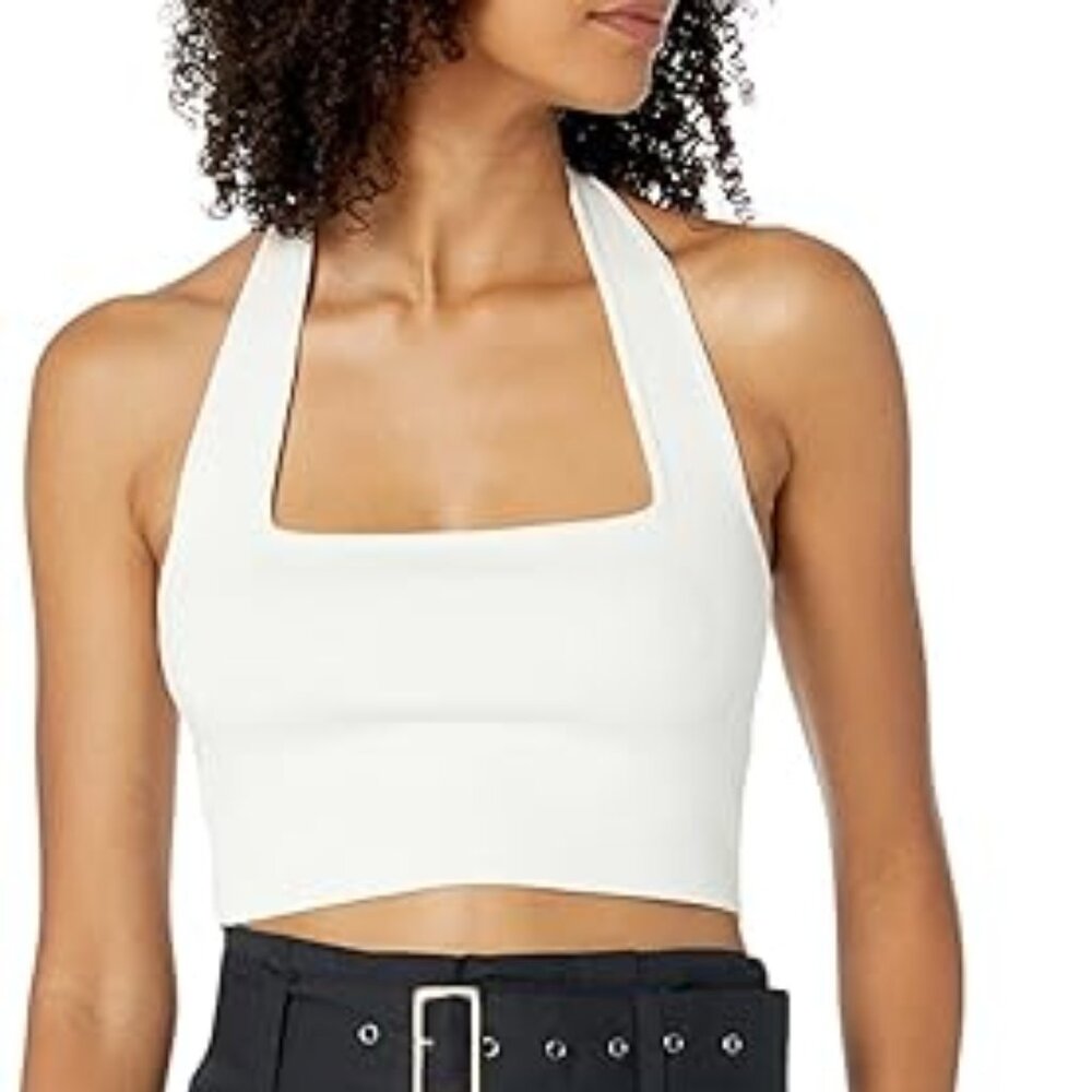 Like new. Washed but never worn. The drop Greta halter top